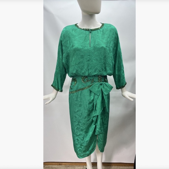 Lauren Alexander Flapper Gatsby Sequin Silk Brocade Midi Dress Light Blue 10 - Picture 15 of 16